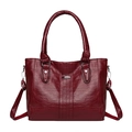 Burgundy PU leather tote bag with top handles and adjustable strap for commuting - Red
