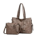 Ensemble sac cabas et bandoulière marron foncé en similicuir texturé pour femme - Camel