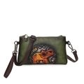 Sac bandoulière en cuir vert olive avec motif éléphant vintage en relief unique - Vert