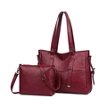 Ensemble sac cabas et pochette bandoulière en cuir PU bordeaux à grain fin - Rouge