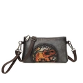 Sac bandoulière vintage en cuir gris foncé avec motif éléphant en relief et sangle - Gris