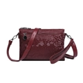 Elegant dark burgundy crossbody bag with snakeskin texture and gunmetal hardware - Red