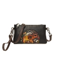 Sac bandoulière en cuir noir avec motif éléphant et fleurs en relief vintage - Noir