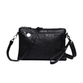 Sac bandoulière noir pour femme en similicuir patchwork avec fermeture éclair argentée - Noir