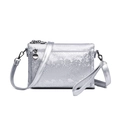 Silver metallic crossbody bag with textured scales pattern and multi-zipper compartments - Silver