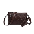 Deep brown snake skin cross-body bag with double zippers and retro metallic finish - Brown