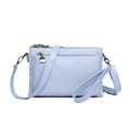 Light blue faux snakeskin crossbody bag with multiple zippers and silver hardware - Blue