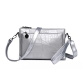 Pochette enveloppe argentée en patchwork avec texture croco et bandoulière amovible - Argenté
