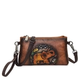 Retro brown envelope crossbody bag with colorful floral elephant embossed pattern - Yellow Brown