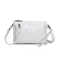 White faux leather crossbody clutch with crocodile texture and multi-zipper compartments - White
