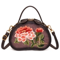 Retro dark brown crossbody bag with exquisite floral embroidery and golden metal hardware - Purple