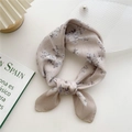 Light coffee floral cotton linen silk scarf tied in a stylish circular knot design - 58cm x 58cm / 2D Khaki Osteospermum