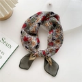 Vintage floral cotton linen scarf featuring rustic red and yellow patterns for women - 58cm x 58cm / 7D Green Iris