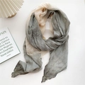 Sciarpa in cotone e lino stropicciato bicolore beige e verde salvia con bordi - 50*210cm / Sfumato Grigio