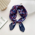 Navy blue floral cotton linen small square scarf tied in a stylish knot for women - 58cm x 58cm / 11D Navy Blue Pen-Stroke Floral