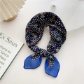Floral navy linen square scarf with white and yellow print tied in a bow - 58cm x 58cm / 12D Green-Calyx Plum on Black