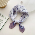Elegant purple floral square scarf in cotton linen blend for versatile hair or neck styling - 58cm x 58cm / 14D Purple Colored Dot Floral