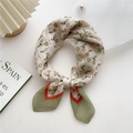 Floral cotton linen square scarf with green border and delicate small flower patterns - 58cm x 58cm / 15D Green Colored Dot Floral