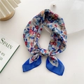 Floral print square scarf in royal blue and white, styled as a knotted hair accessory - 58cm x 58cm / 17D Blue Floral Clusters