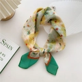Elegant knotted cotton linen square scarf with yellow and green floral pattern - 58cm x 58cm / 21D Yellow Pansy