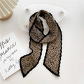 Chic pleated skinny scarf with black leopard dots on mocha brown crinkled chiffon fabric - Mocha Dots