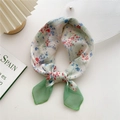 Light green cotton linen silk scarf featuring red and blue floral patterns and plaid texture - 58cm x 58cm / 24D Long Branch Blue and Red Floral