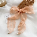 Elegante fiocco per capelli in pizzo rosa con ricamo floreale e dettagli di perle - Arancione (2G Perla Lunga Fiore di Pizzo Arancione)