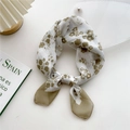 Elegant white square neckerchief with olive green floral print in cotton and linen - 58cm x 58cm / 13D Light Khaki Buds