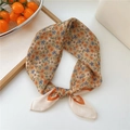 Floral cotton linen scarf in orange and blue with elegant square border detail - 58cm x 58cm / 28D Yellow Pentagonal Pattern