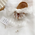 Nastro in pizzo bianco con ricami floreali e pendenti di perle per acconciature eleganti - Bianco (6G Perla Lunga Fiore di Pizzo Bianco)