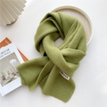 Detail of green ribbed knit scarf featuring a white woven GRACE logo label on the edge - Grass Green