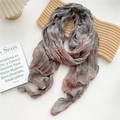 Long tie-dye cotton linen scarf in grey-pink gradient with pleated texture for women - 30x190cm / Tie-Dye Grey