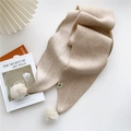 Sciarpa a maglia beige a righe con pompon e dettaglio etichetta in tessuto fine - Beige a strisce