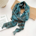 Tie-dye pleated scarf in lake blue and brown tones made of lightweight cotton-linen fabric - 30x190cm / Tie Dye Blue