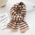 Pink and white striped knit scarf for women with soft ribbed texture and chic brand label - 21*155cm / Pink White Stripes