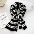 Black and white striped knitted scarf for women with ribbed texture and warm yarn - 21*155cm / Black & White Stripes