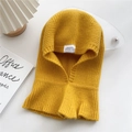 Thick knitted bright yellow balaclava hood scarf for women with warm ribbed texture - Yellow
