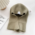 Chic sage green knitted balaclava hoodie scarf with textured stitch and woven label detail - Light Green