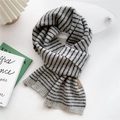 Striped knitted scarf in light grey and cream with black stripes for women winter - 20*165cm / Stripe Grey