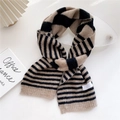 Thick knitted striped scarf in black and khaki with a vintage woven label detail - Dark Coffee