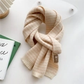 Knitted striped scarf in cream and orange with soft texture and leather label - 20*165cm / Striped Pink