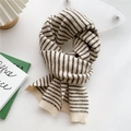Classic striped knit scarf for winter in soft cream and black ribbed wool texture - 20*165cm / Striped Beige