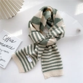 Green and white striped knitted scarf with a woven label, soft cashmere-like texture - Light Green