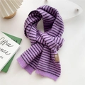 Thick purple and black striped knit scarf with brown brand label on white desk - 20*165cm / Purple Striped