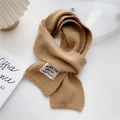 Thick knitted scarf in camel brown with naturalism patch, soft winter wrap for women - 13*150cm / Camel