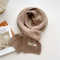 Brown cable knit scarf with YYDS patch for winter, featuring thick soft wool texture - Coffee