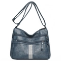 Borsa a tracolla in pelle blu scuro con cerniere multiple e fascia di strass luminosi - Stile Strass Verticale (1558-1) / Blu Lago