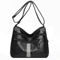 Borsa a tracolla in pelle PU nera con tasche multiple, dettaglio strass e cerniere argento - Stile Strass Verticale (1558-1) / Nero
