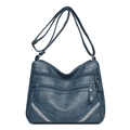 Dark blue soft leather crossbody bag with rhinestone details and multiple zip pockets - Lake Blue