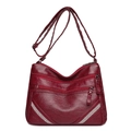 Burgundy faux leather shoulder bag with multi-layer zippers and rhinestone accents - Red